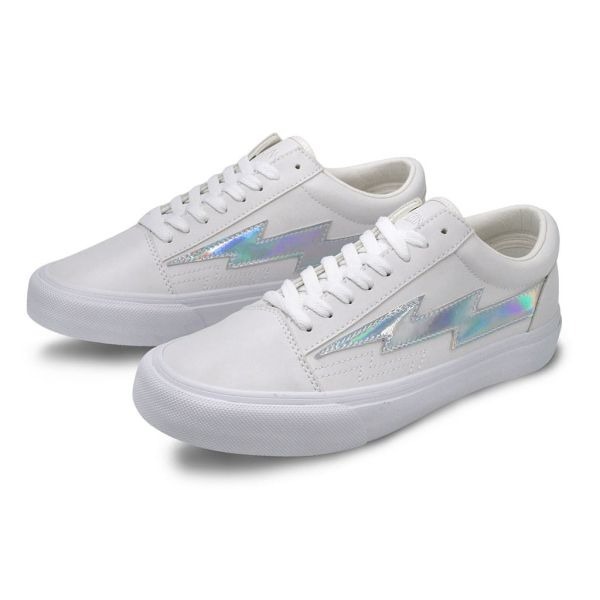 【REVENGE X STORM】CLASSIC PLUS低筒皮革滑板鞋｜火焰閃電．經典街頭｜白色反光火焰