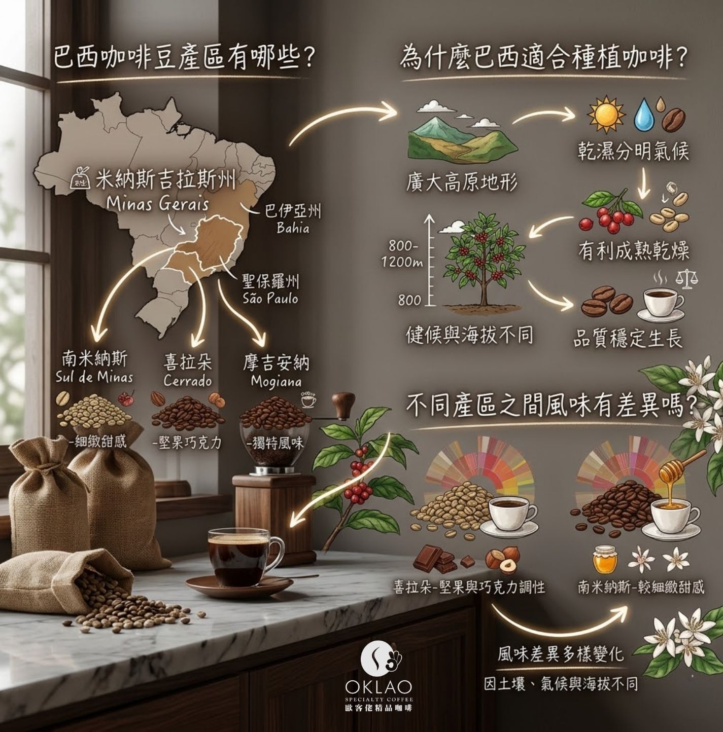 巴西咖啡豆 巴西咖啡豆產區 巴西咖啡豆種類 巴西咖啡豆口感 巴西咖啡豆特色 巴西咖啡豆介紹 巴西咖啡風味 歐客佬咖啡 精品咖啡 精品咖啡豆 掛耳咖啡 咖啡禮盒