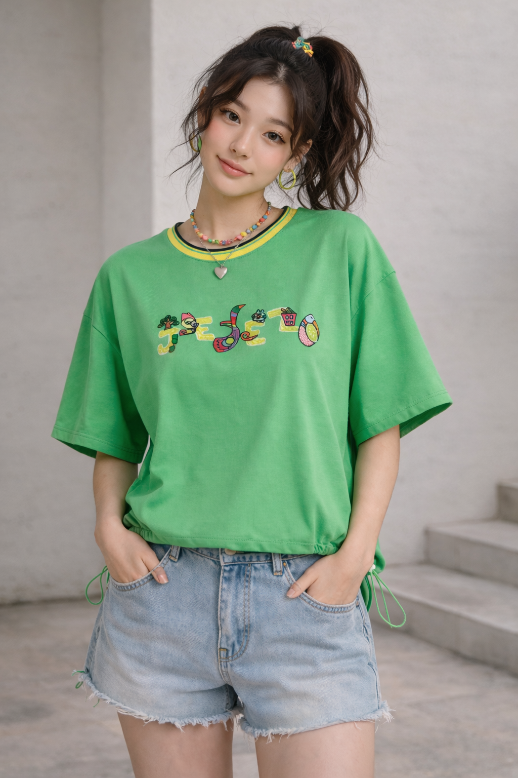 BD10332A1 玩趣抽繩短版上衣 (2色)