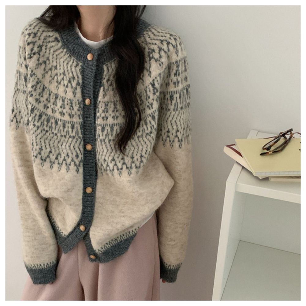 【ASister 小姊姊 】AS2227#針織外套☆圓領*費爾島織紋圖騰*針織外套(4色 F)