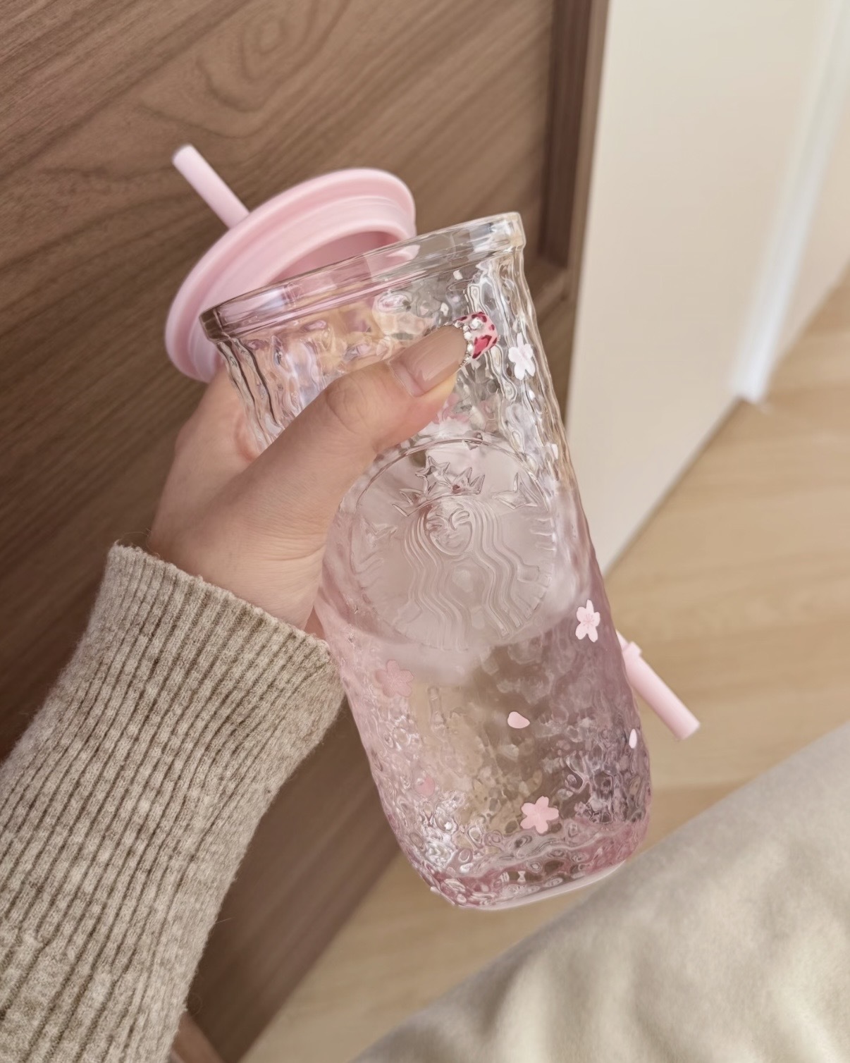 Starbucks 星巴克 萬花玫境系列 櫻花粉 浮雕 粉色 三角玻璃吸管杯 透明 500ml