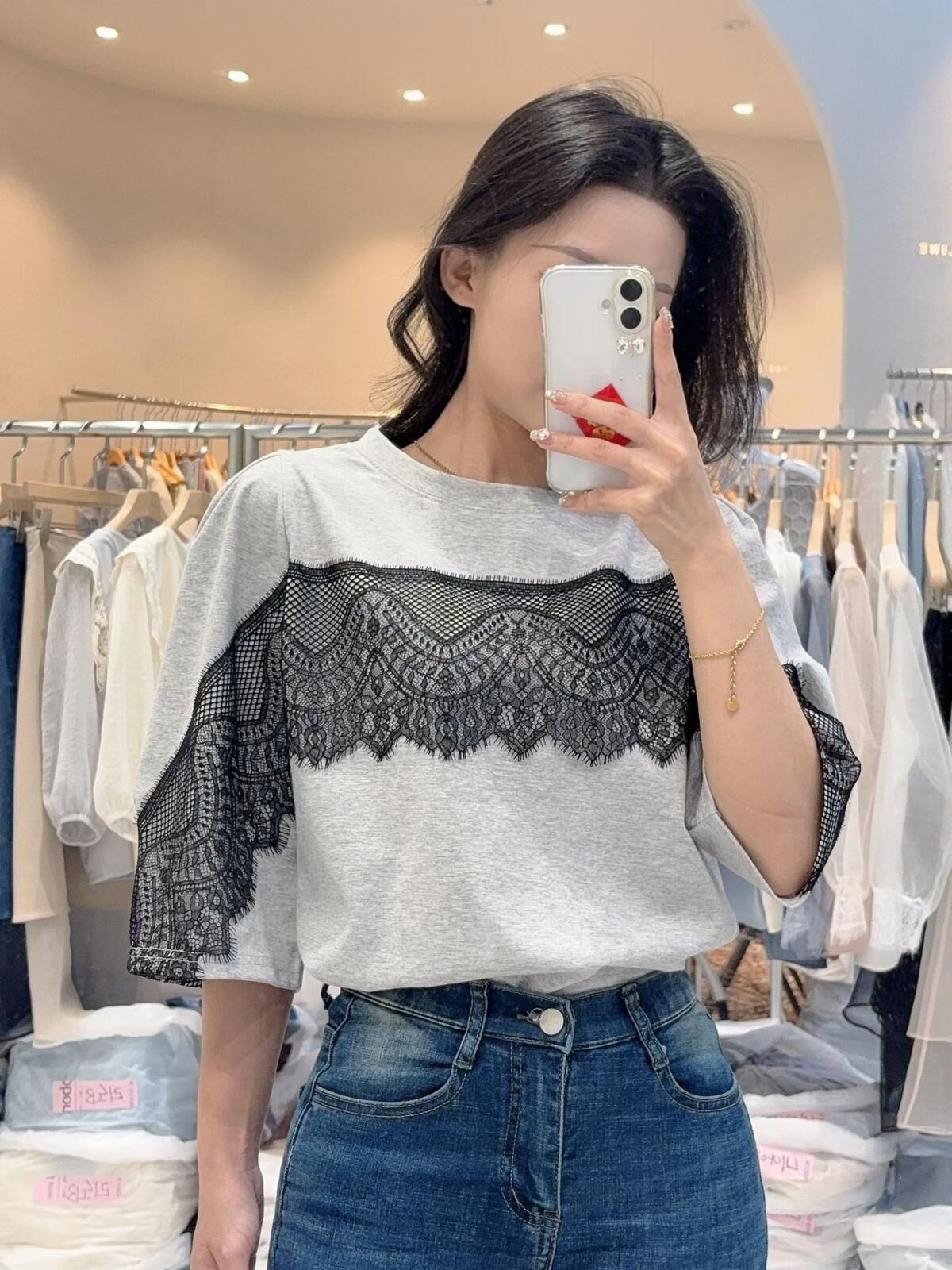 韓國高質拼Lace top ~153AE