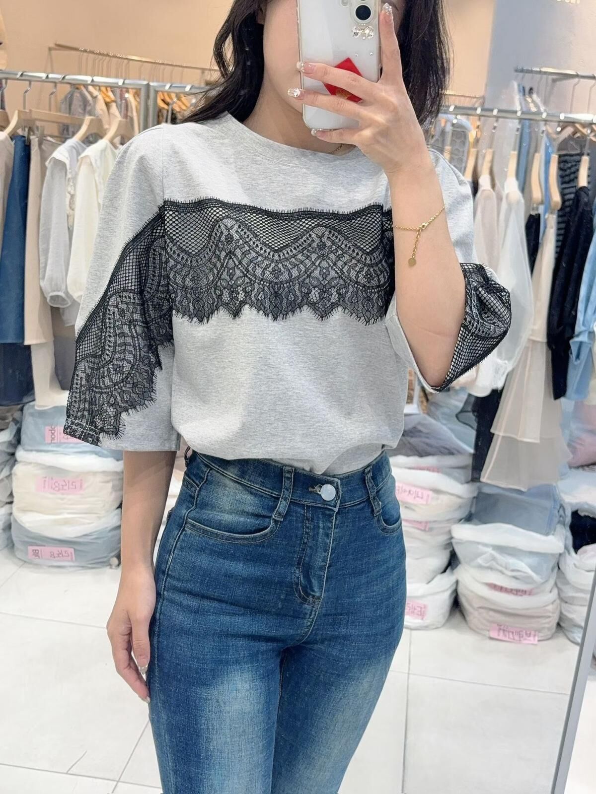 韓國高質拼Lace top ~153AE