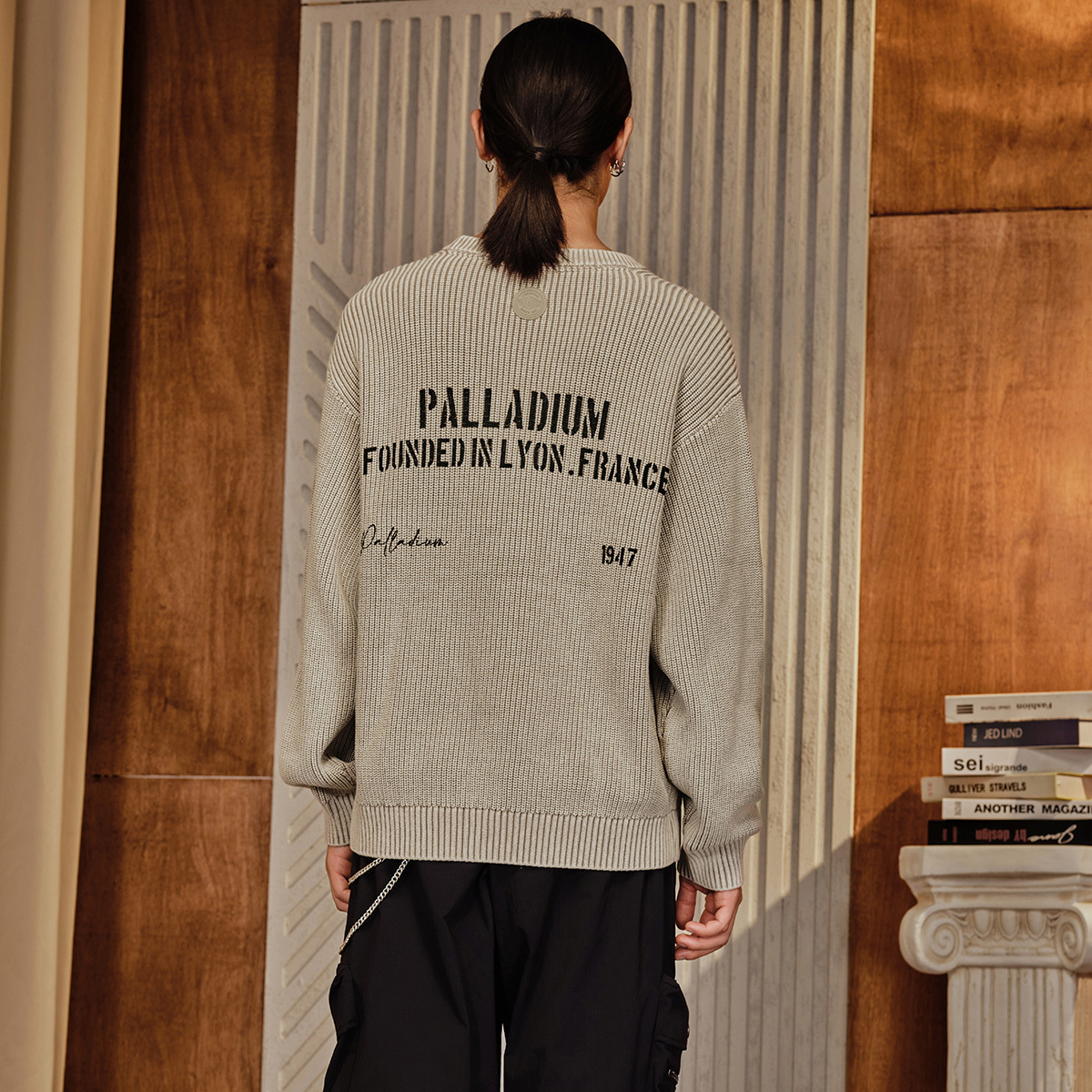 男裝 PALLADIUM LOGO 寬鬆落肩全棉針織毛衣