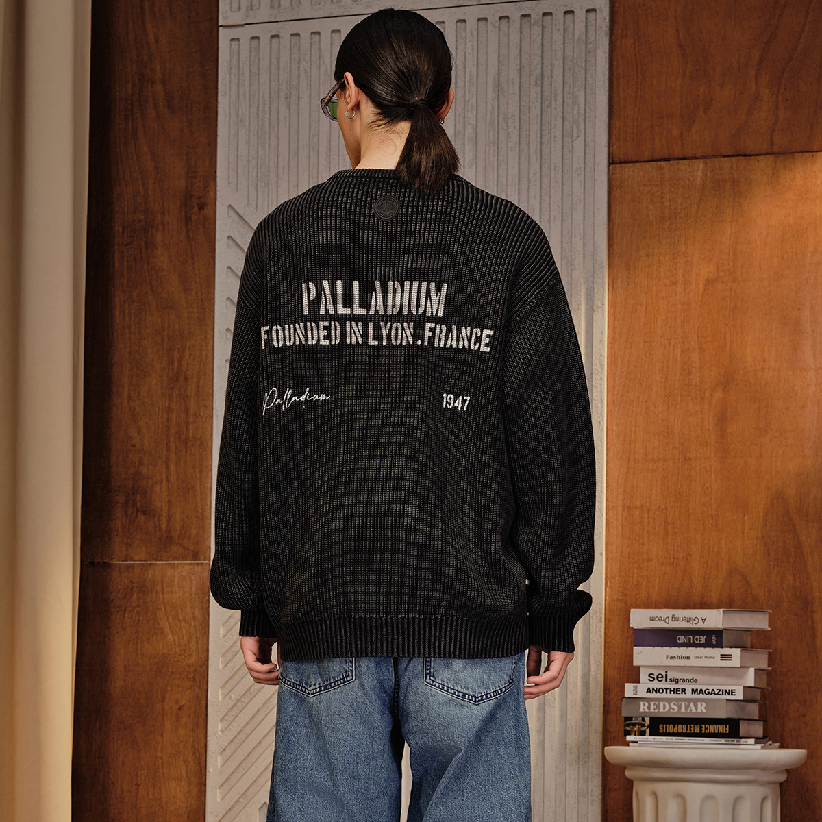 男裝 PALLADIUM LOGO 寬鬆落肩全棉針織毛衣