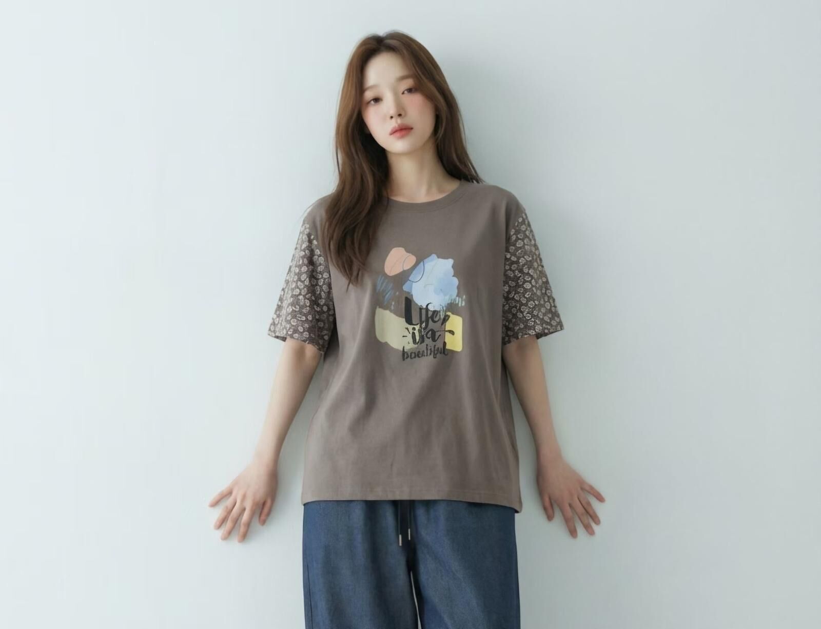 韓國高質拼碎花top~153AH