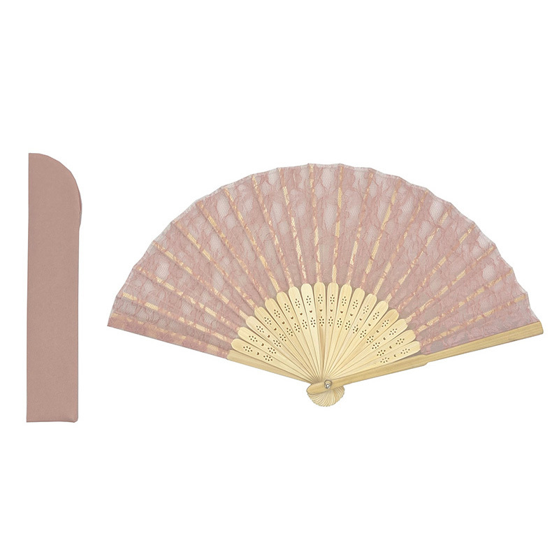 蕾絲扇子/附收納袋 粉 21cm