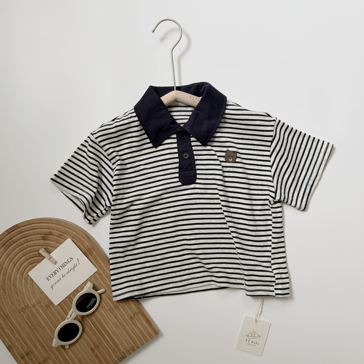 小熊撞色條紋POLO衫