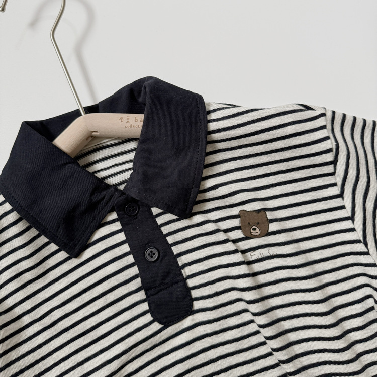 小熊撞色條紋POLO衫