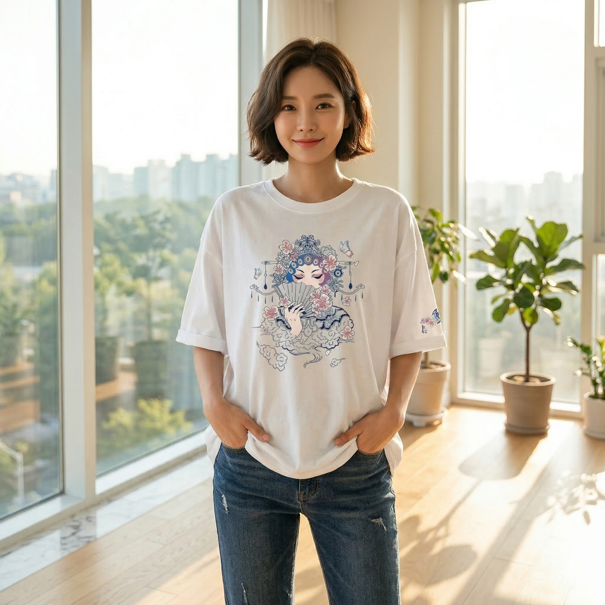 【ASister 小姊姊】AS0017#純棉上衣☆*中國風臉譜*中長版短袖T恤(7色 S-3XL)