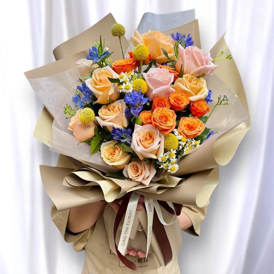 W - 11枝香檳蜜桃橙玫瑰_RS55032