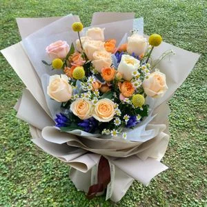 W - 11枝香檳蜜桃橙玫瑰_RS55032