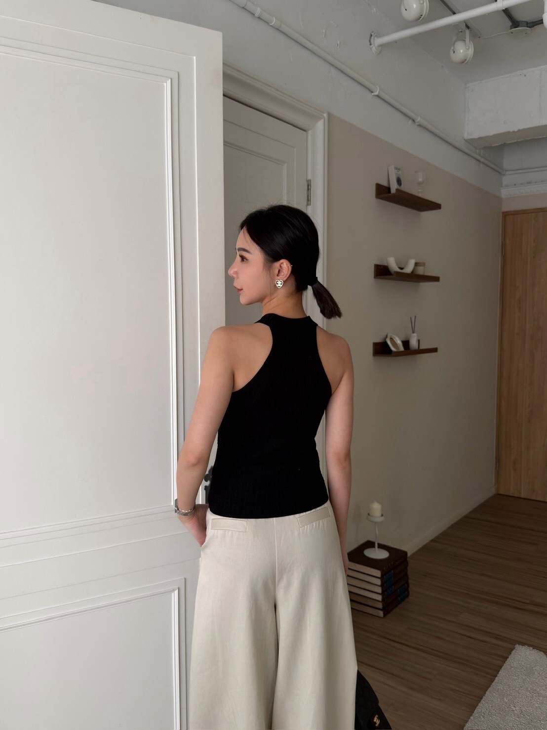 削肩排釦針織背心