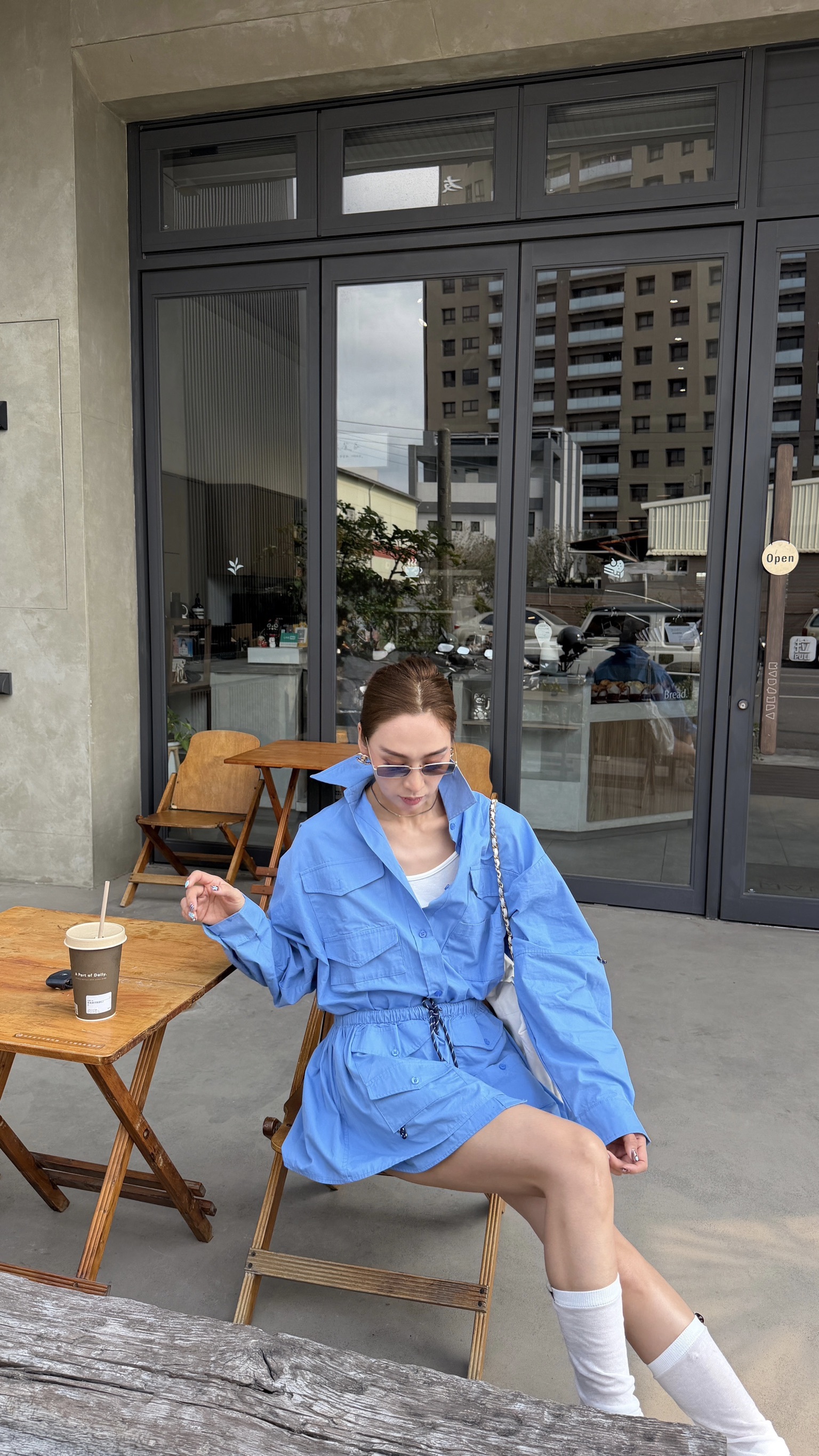 大口袋工裝襯衫短裙套裝