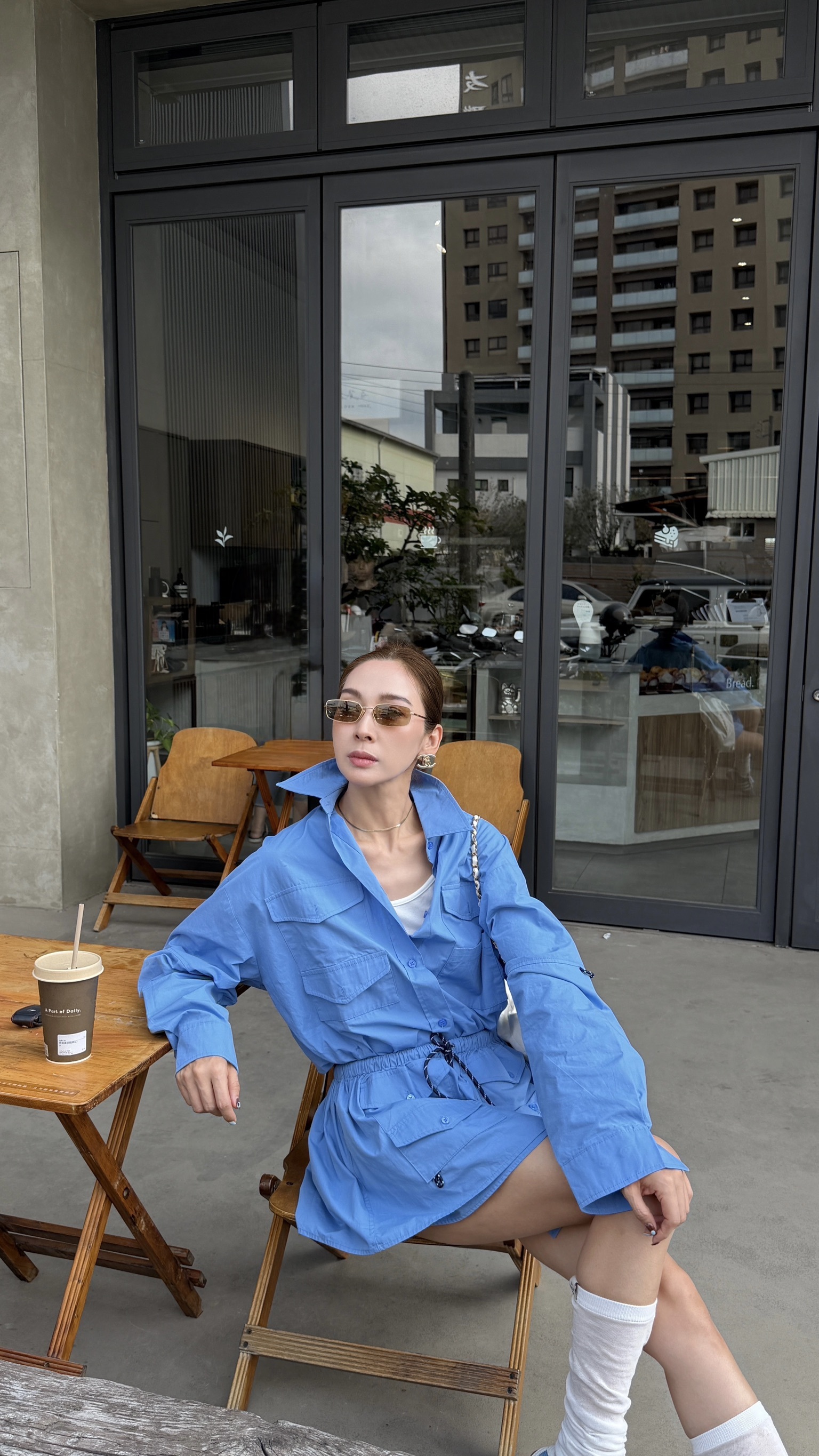 大口袋工裝襯衫短裙套裝