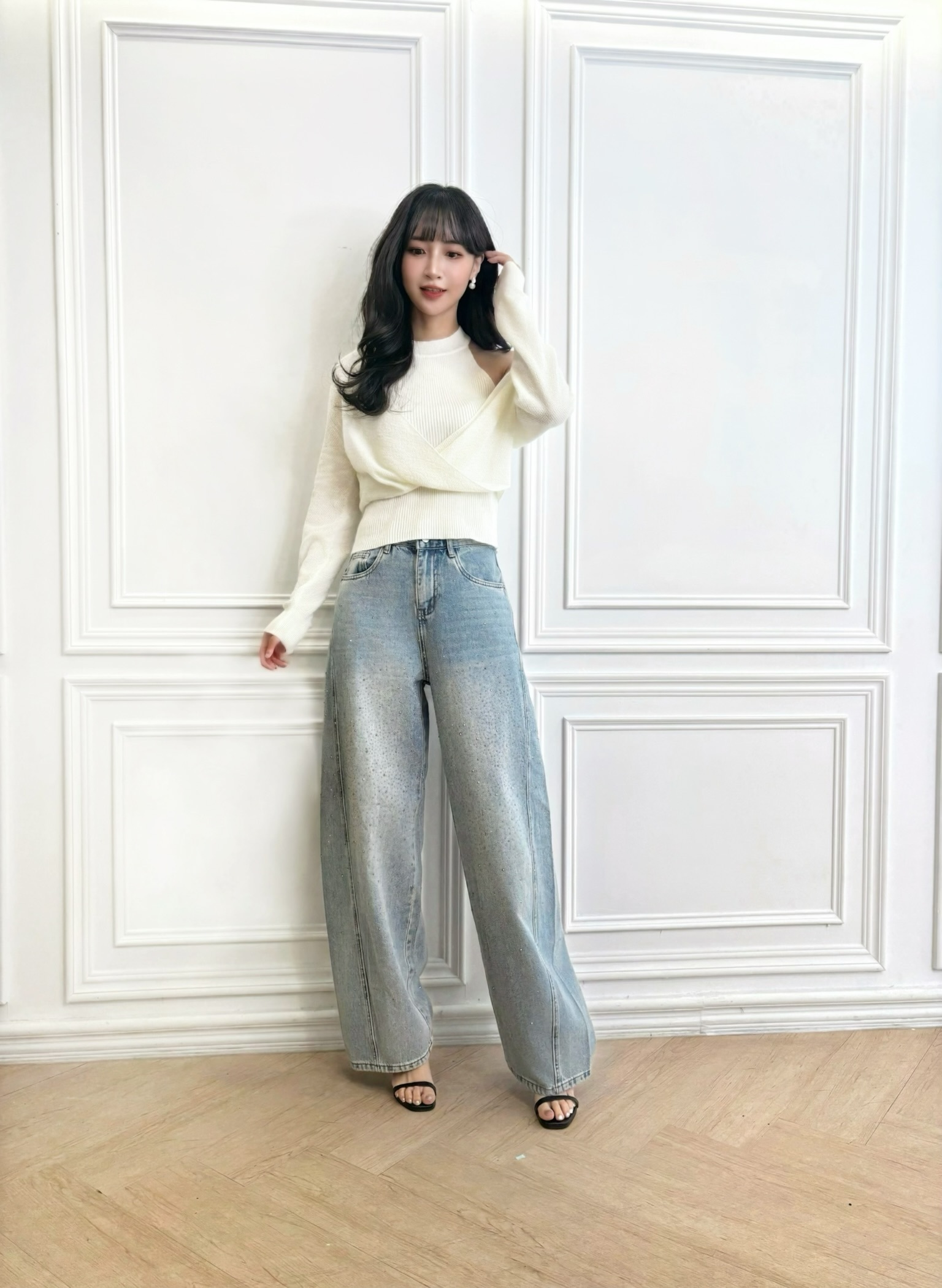 時髦必備!細閃亮鑽牛仔褲