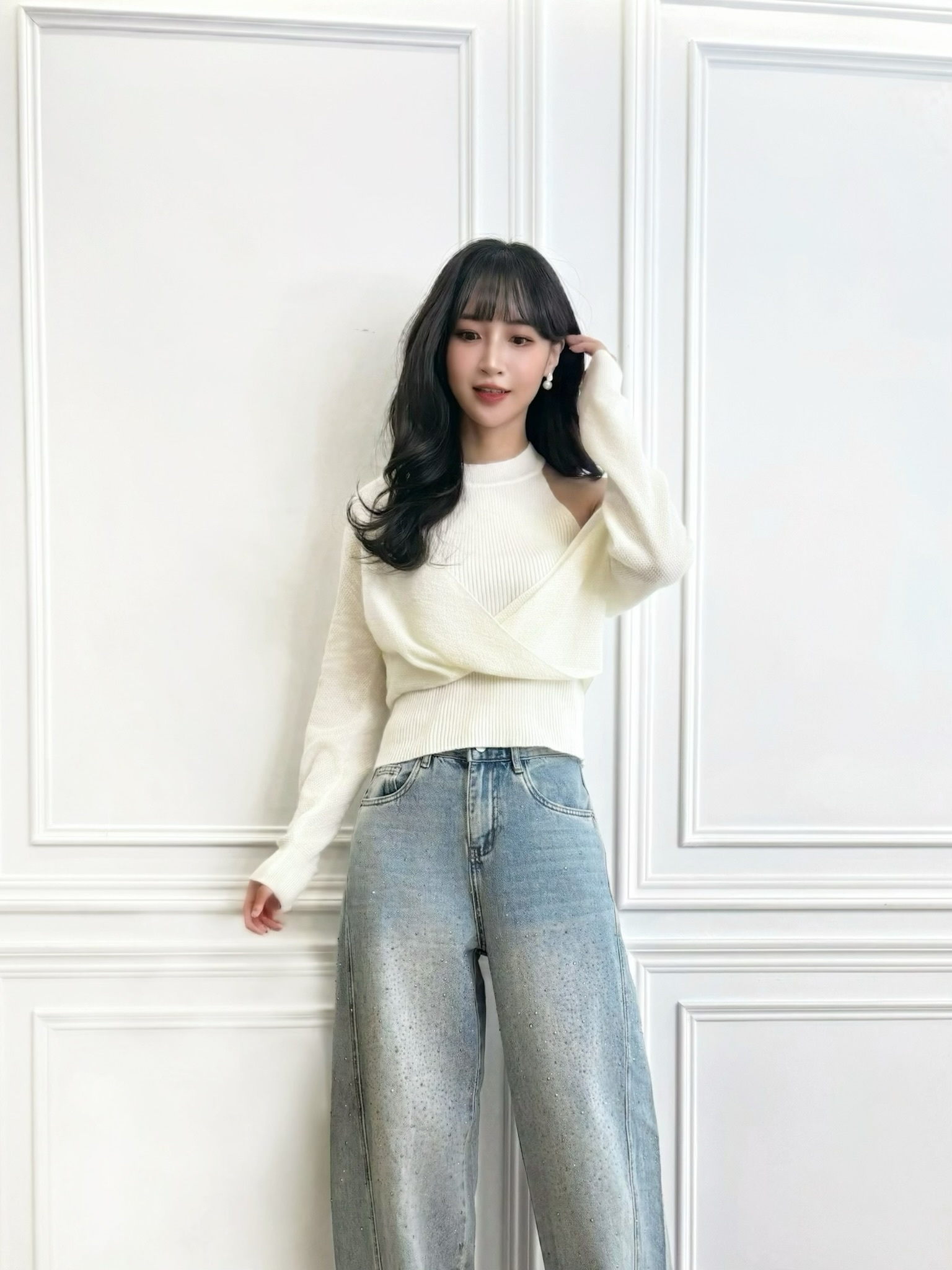 削肩針織背心+扭結外罩組合SET