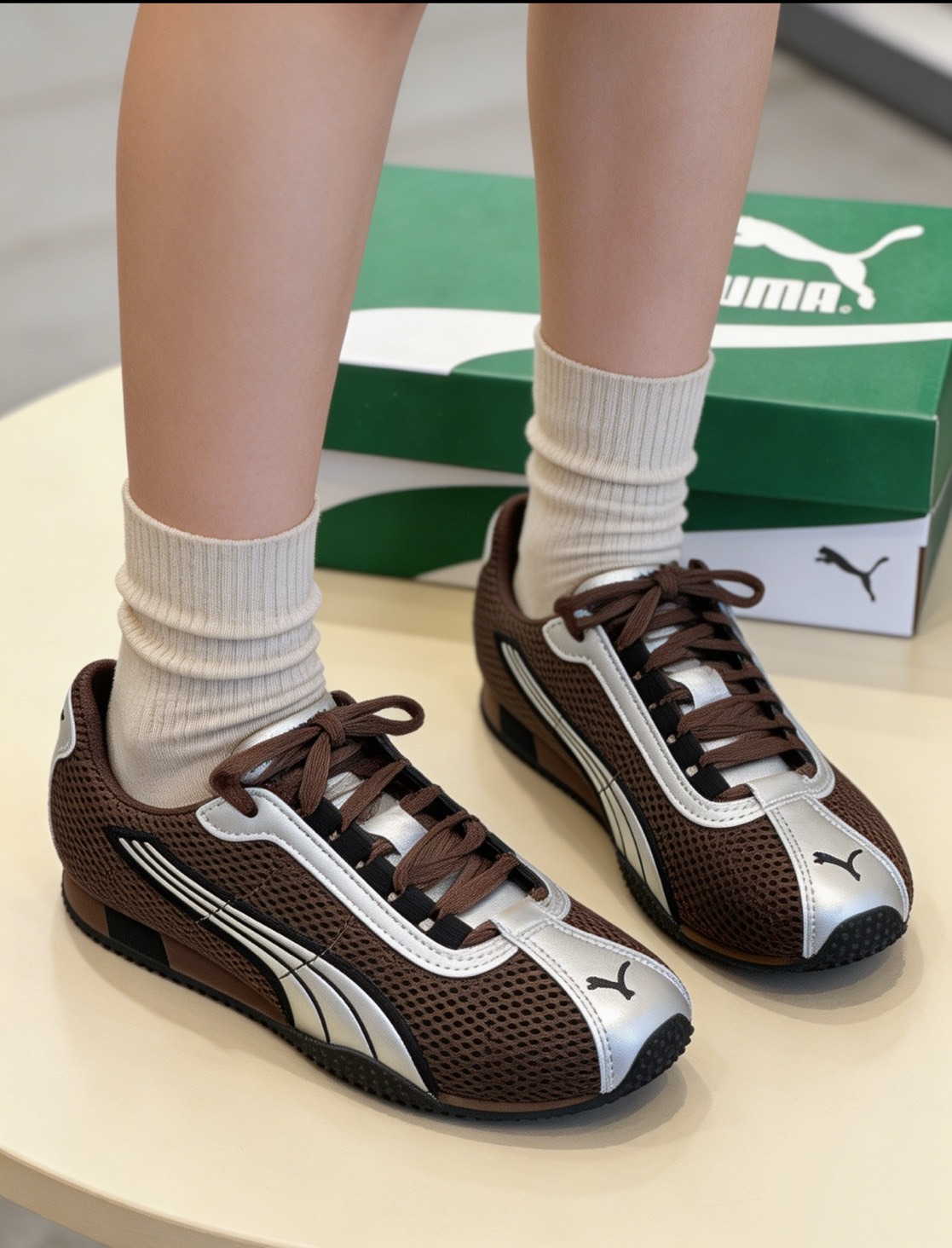 PUMA H-STREET 張凌赫同款 摩卡棕銀 網格 薄底鞋