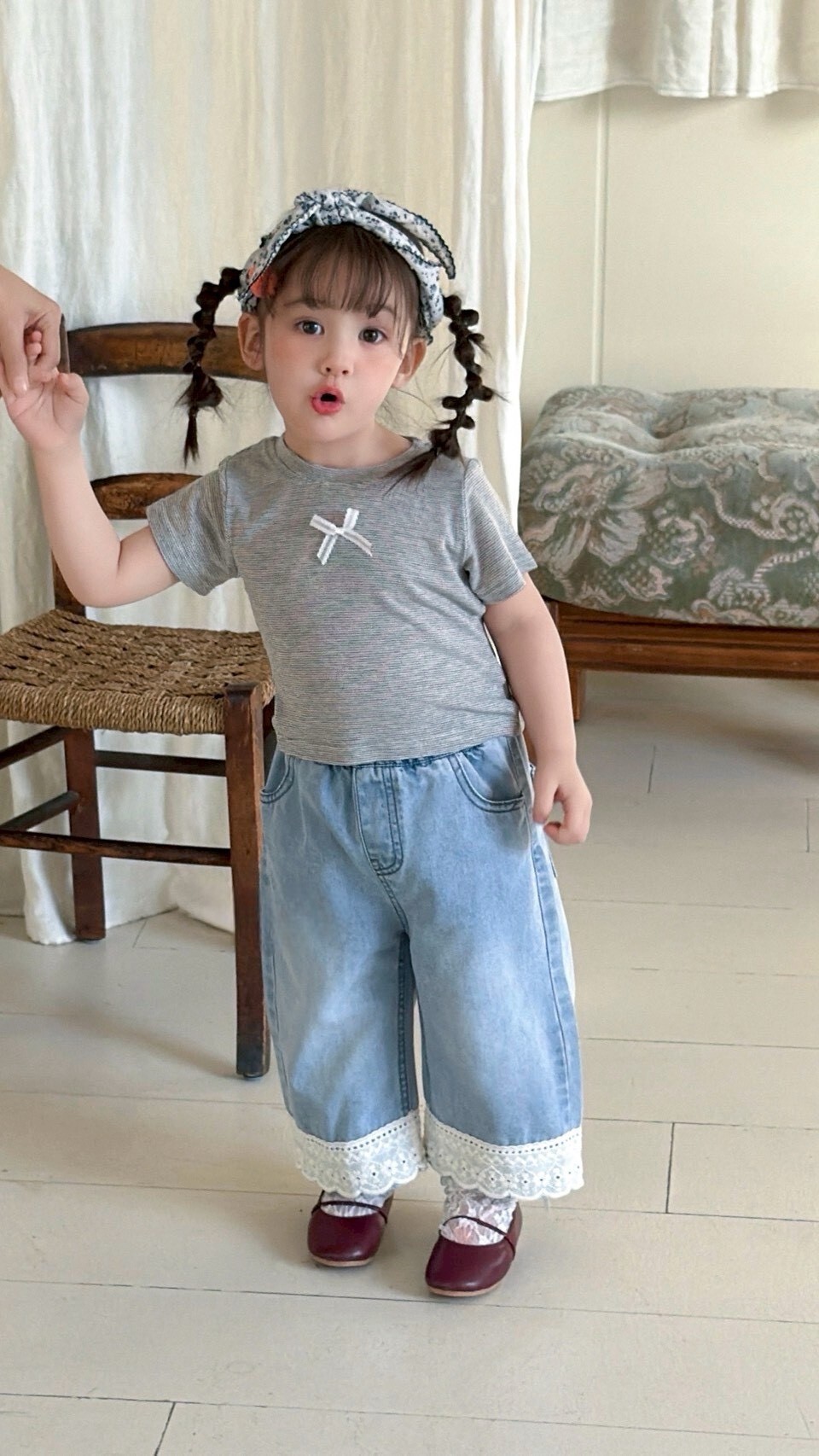 牛仔裡藏蕾絲褲