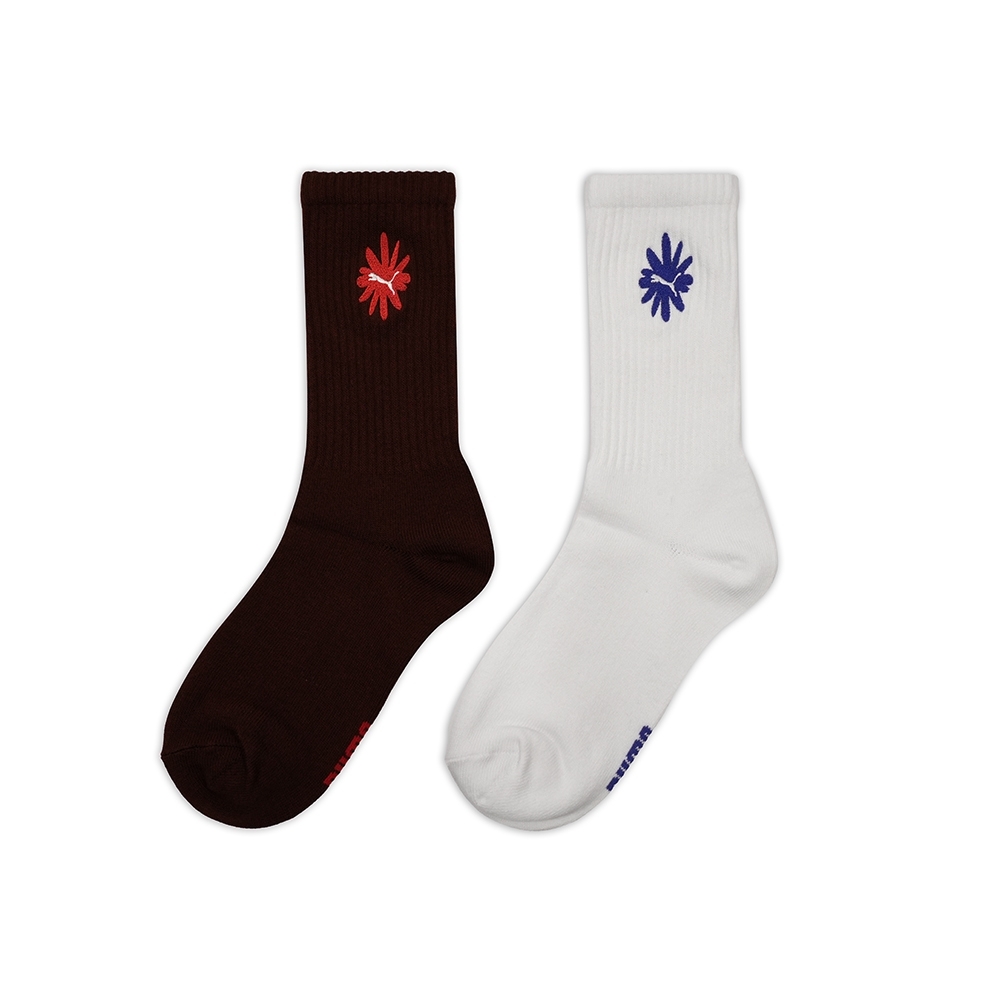 PUMA 襪子 FASHION 黑白 花朵刺繡 兩雙一組 厚底 長襪 女 BB152801