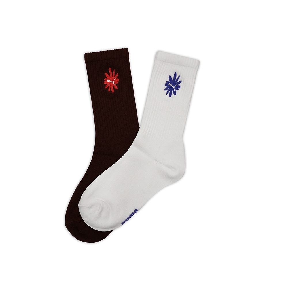 PUMA 襪子 FASHION 黑白 花朵刺繡 兩雙一組 厚底 長襪 女 BB152801