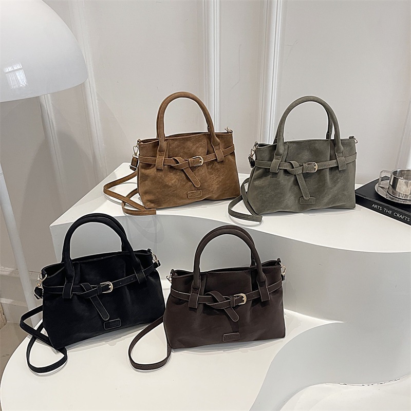 Winter Textured Wrinkled Leather Handheld Crossbody Bag