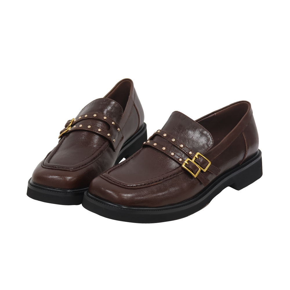 質感雙釦鉚釘樂福鞋- 2色