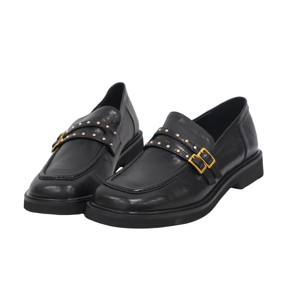 質感雙釦鉚釘樂福鞋- 2色