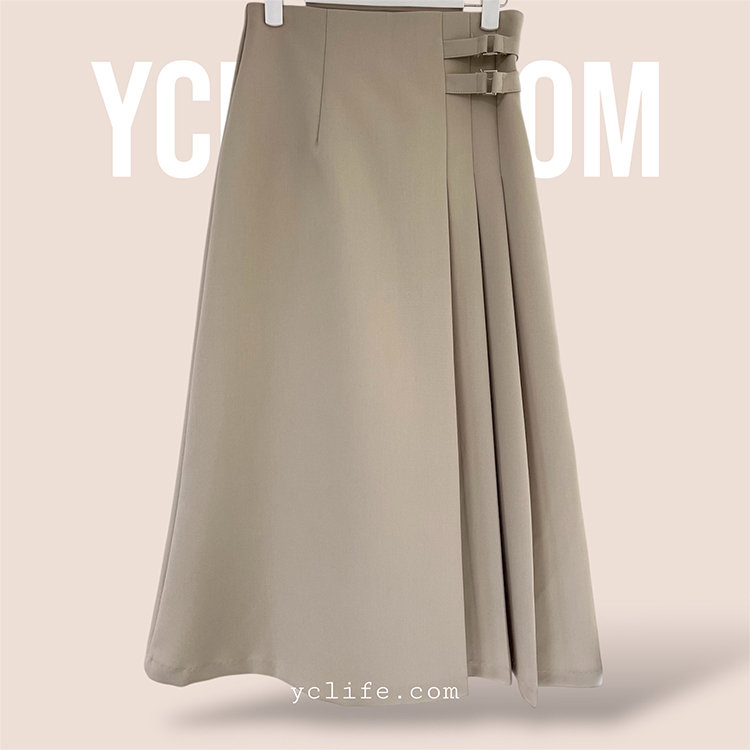 打褶拼接設計長裙