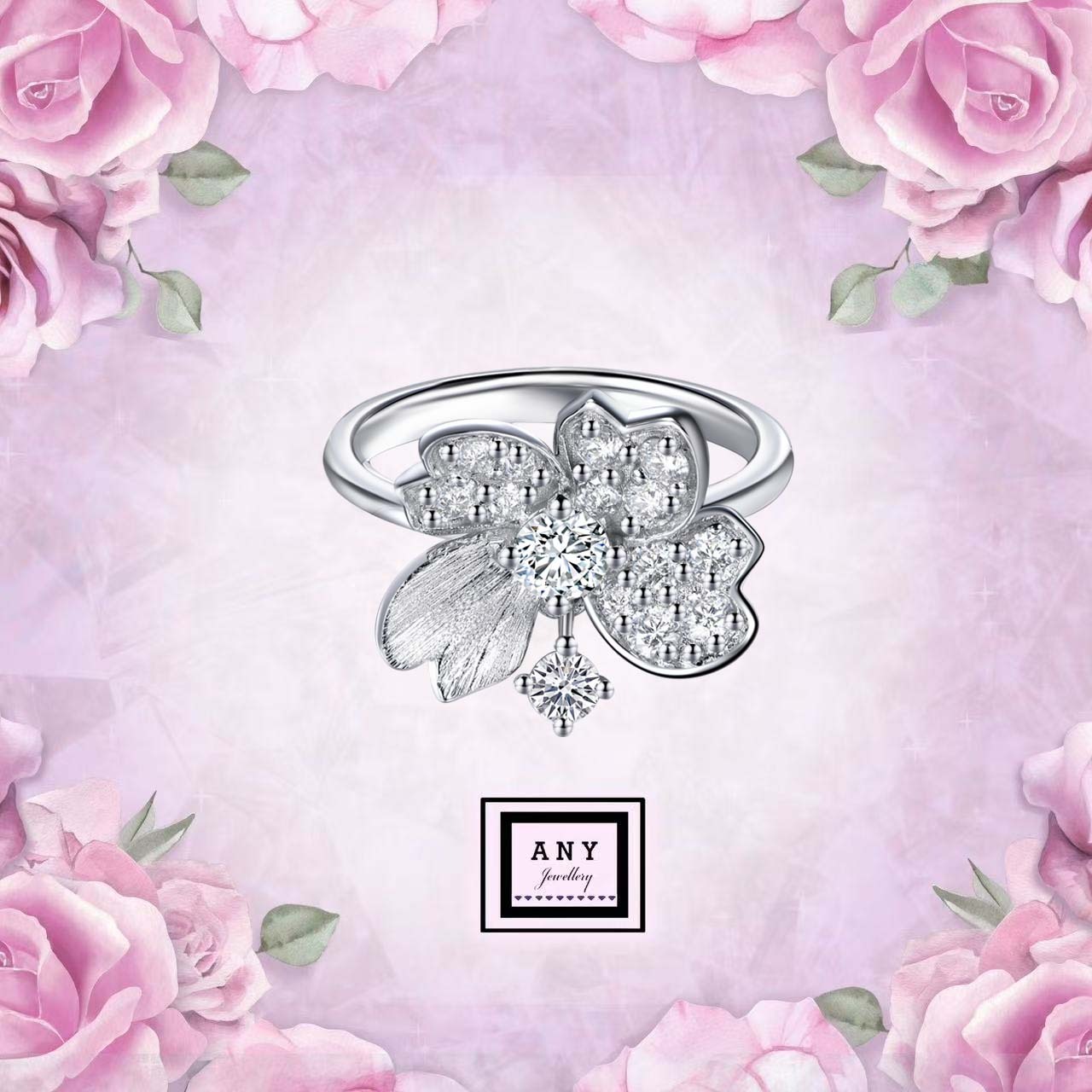 0.5卡蘭花水滴莫桑石戒指 #ANY868