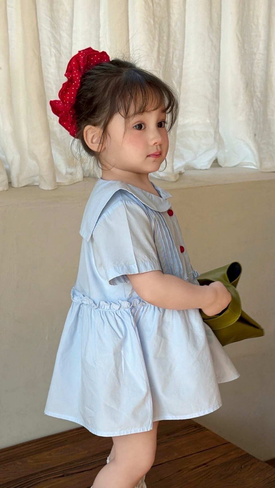 法式娃娃領藍洋裝