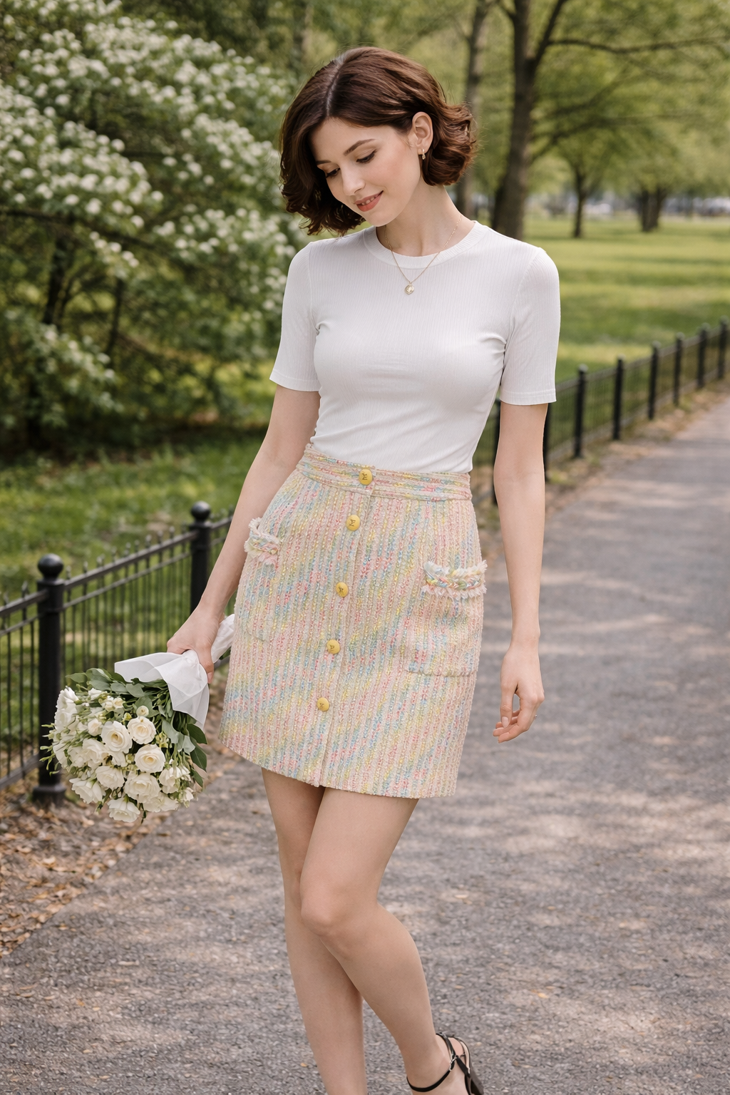 BD10023C1 新藝術花園七彩小香短包裙