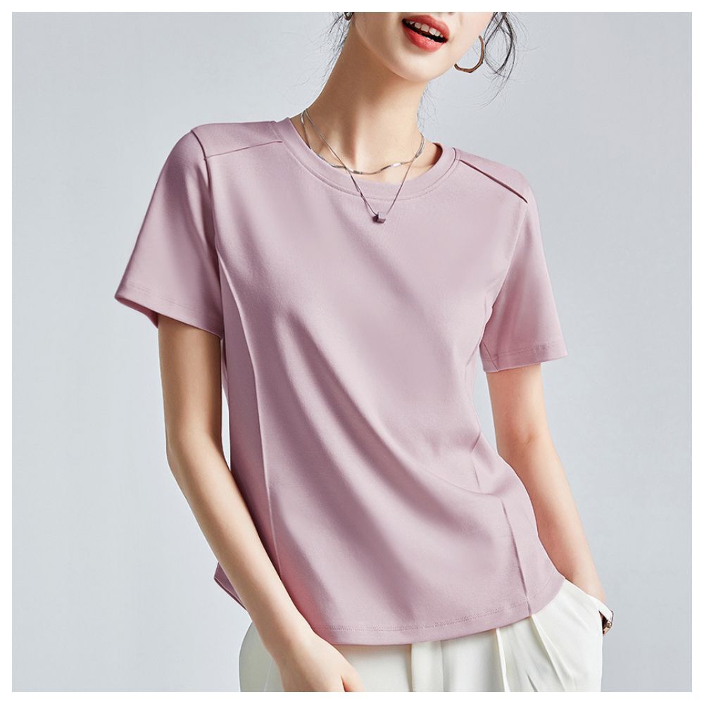 【ASister 小姊姊】AS1360#上衣☆絲光棉*圓領肩側流線剪裁*百搭舒適微彈短袖T恤(10色 M-3XL)