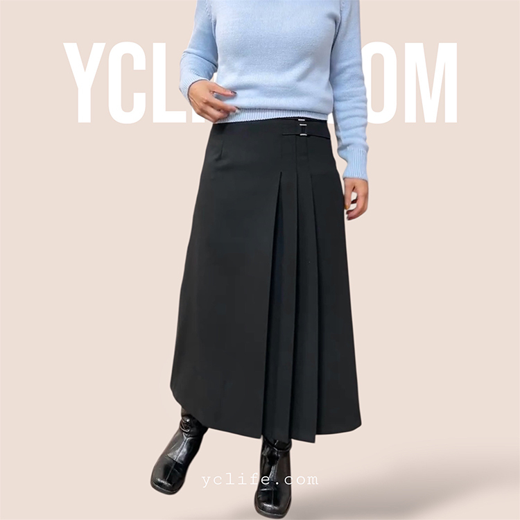 打褶拼接設計長裙