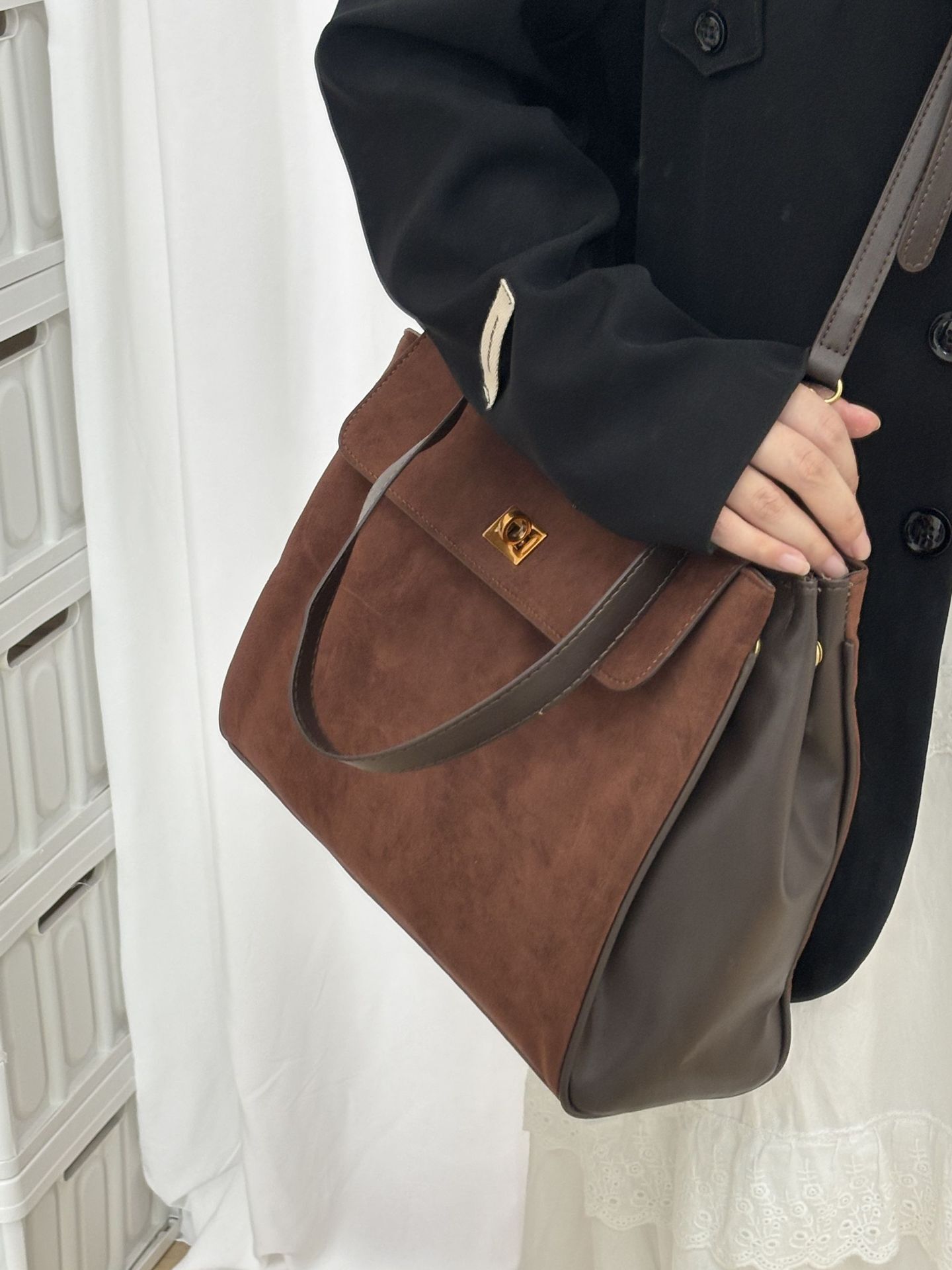 Patchwork Suede Commuter Large Capacity Handheld Crossbody Bag