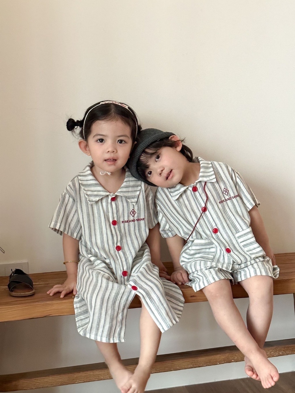 條紋口袋兄弟姐妹連身裙/套裝