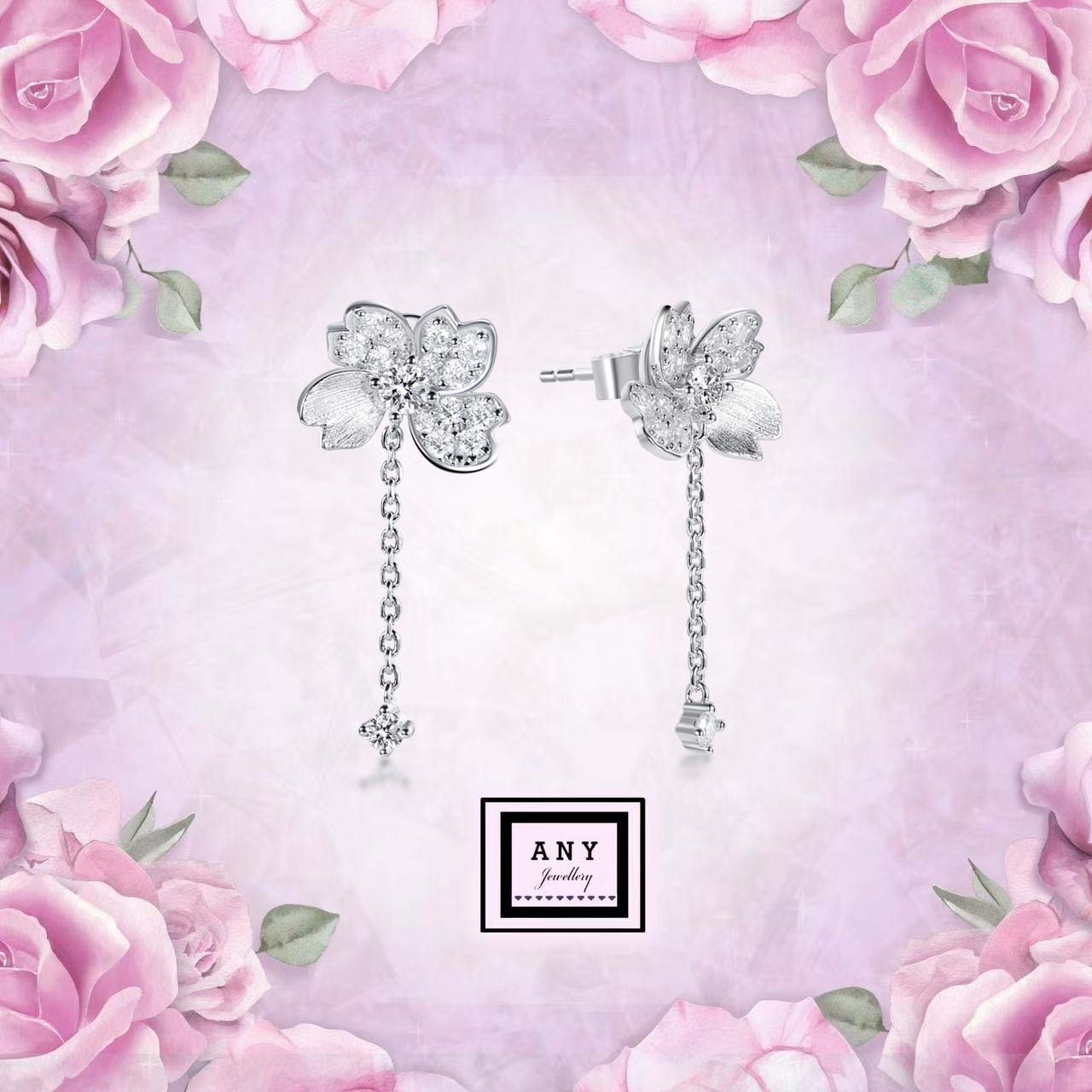 蘭花水滴莫桑石耳環 #ANY869