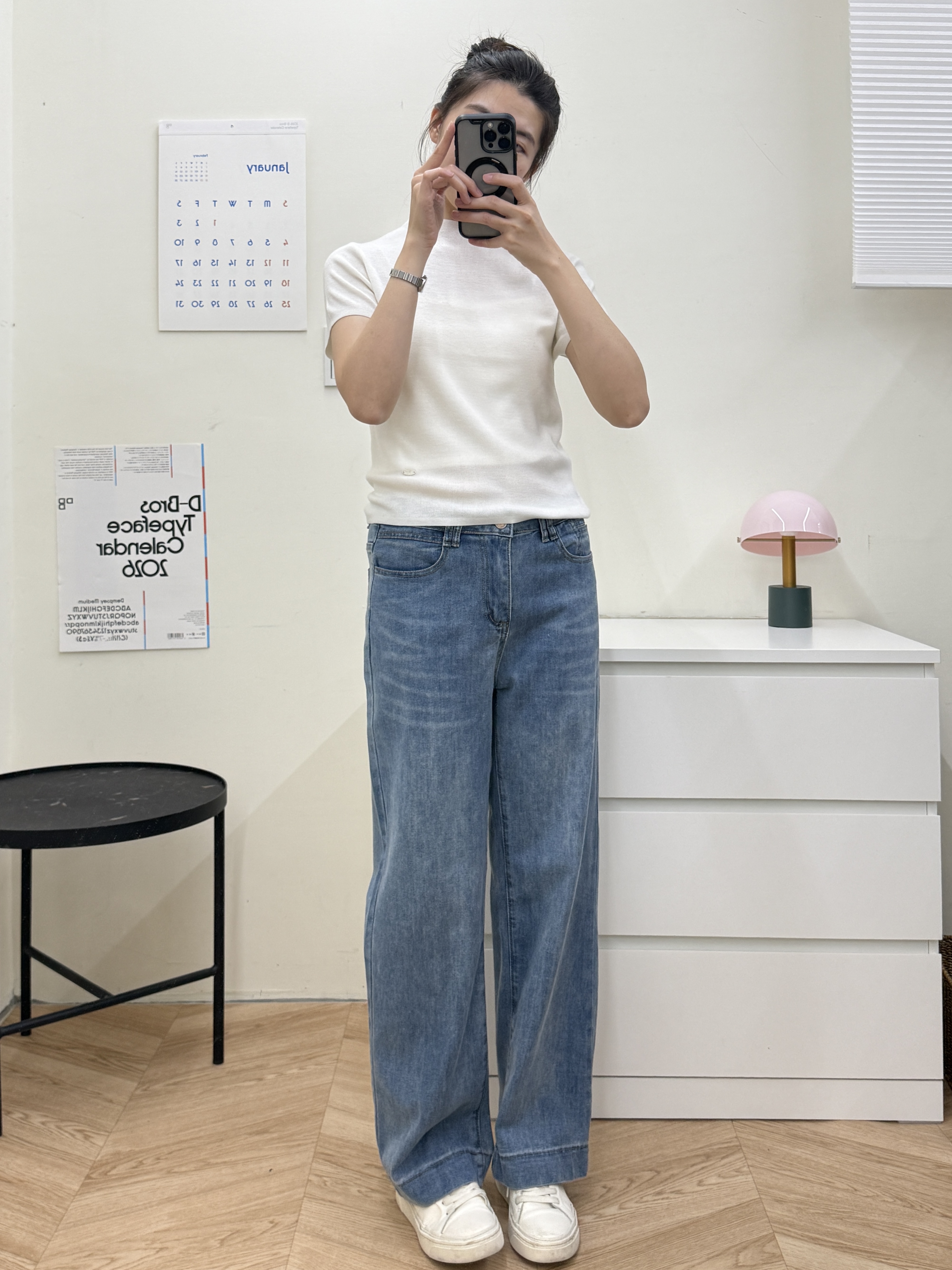 經典中藍牛仔直筒褲