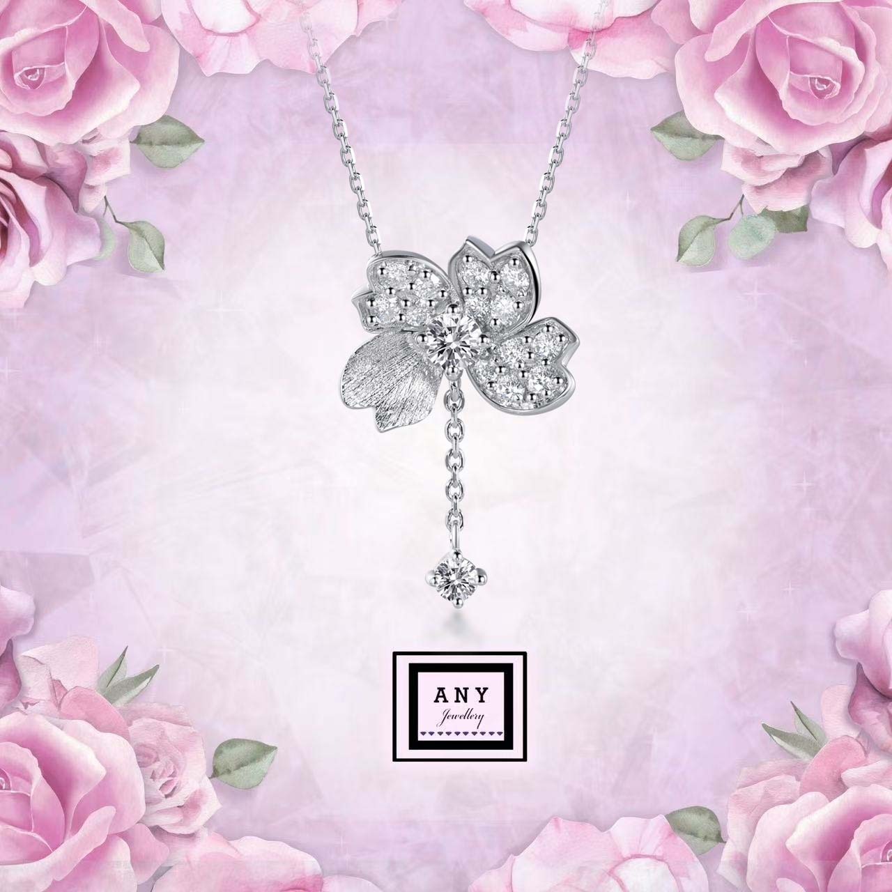 0.5卡蘭花水滴莫桑石頸鏈 #ANY870