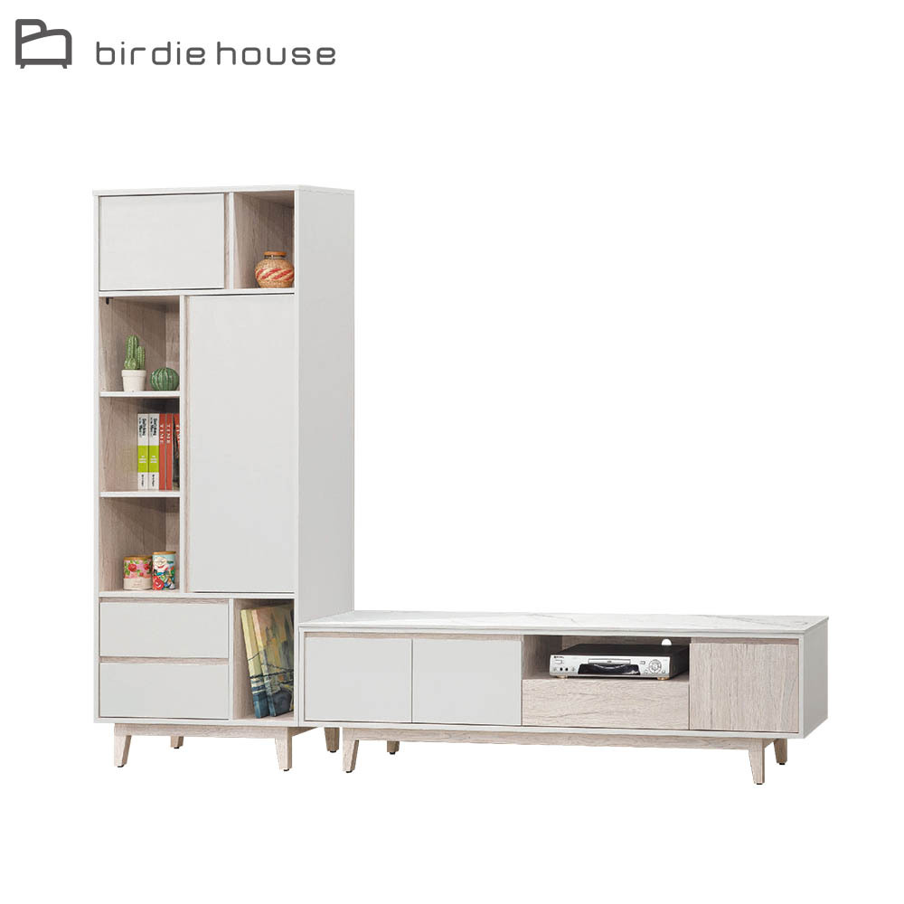 柏蒂家居-巴克利8.7尺L型電視櫃組合(二門二抽展示櫃+岩板視聽長櫃)