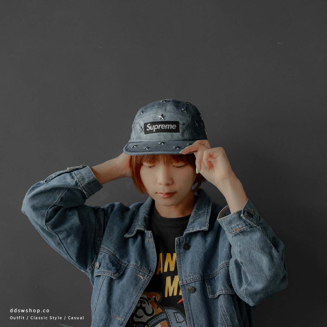 "現貨" Supreme 26ss Stars Studded Denim Camp Cap 丹寧 星星鉚釘 水洗 五分割帽