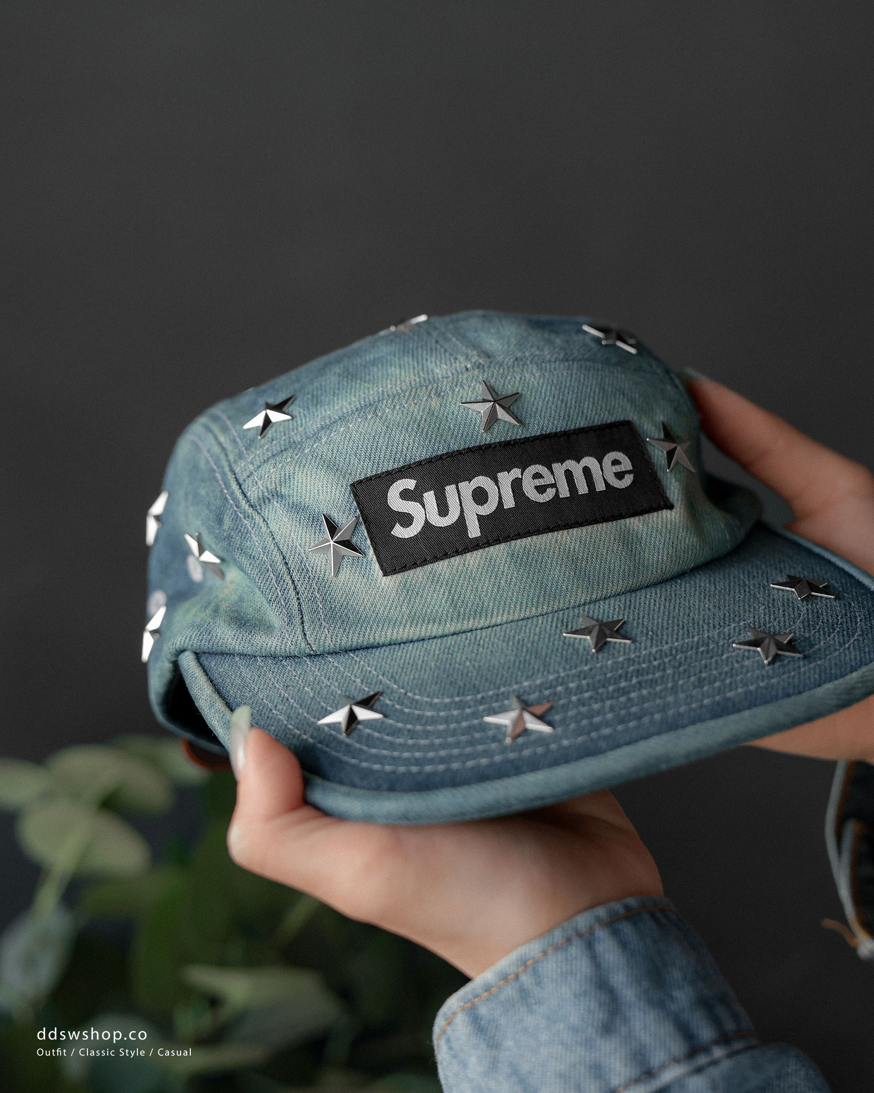 "現貨" Supreme 26ss Stars Studded Denim Camp Cap 丹寧 星星鉚釘 水洗 五分割帽