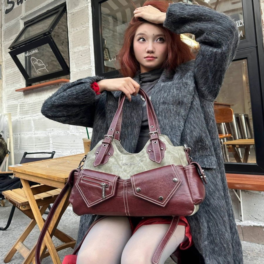 Vintage Colorblock Denim Patchwork Shoulder Crossbody Bag