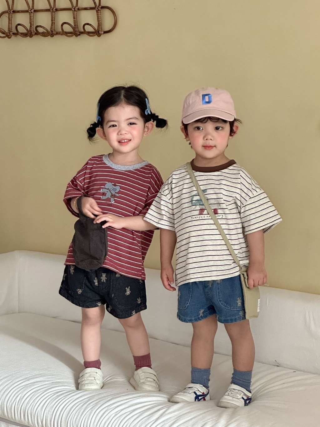 塗鴉小象兄弟姐妹條紋上衣 / 2色