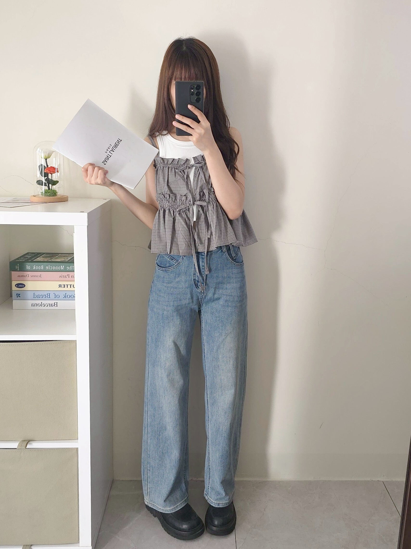 🧺復古氛圍彈性直筒牛仔褲附皮帶 (𝐒-𝐋) #AJ05