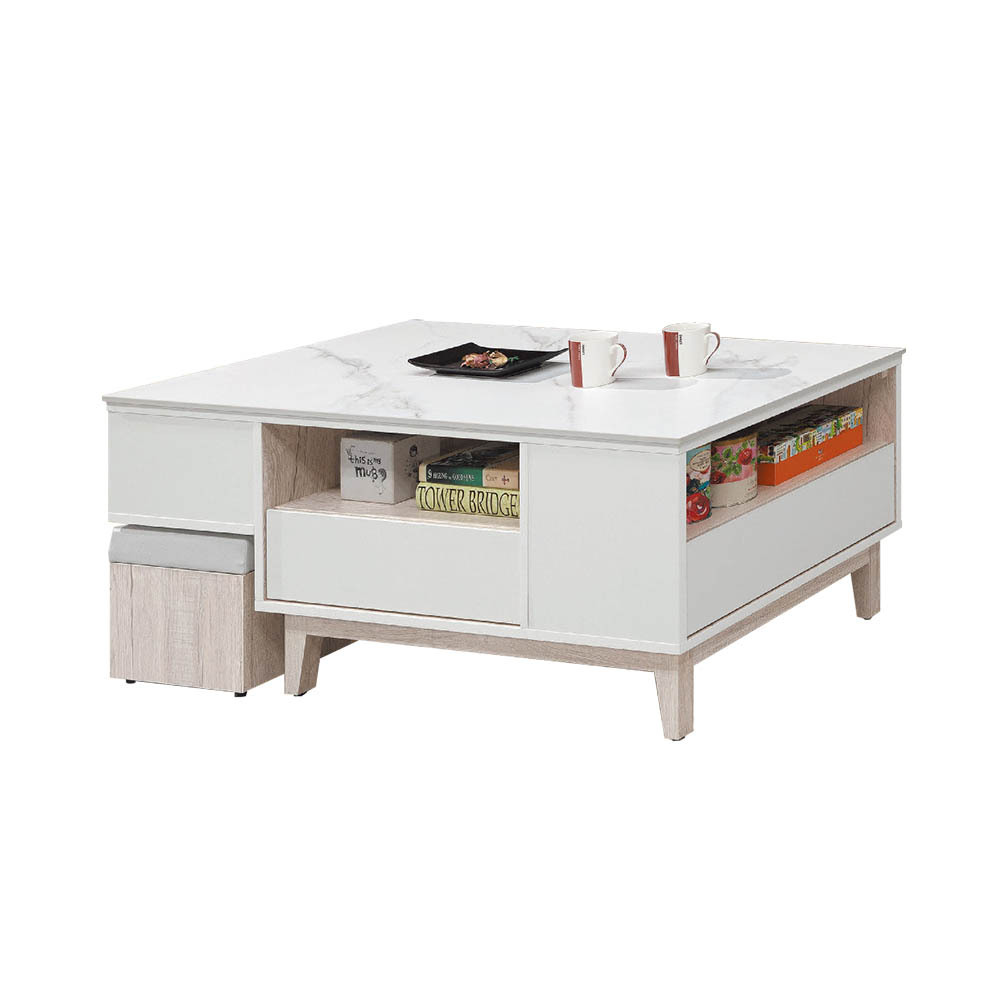 柏蒂家居-巴克利4.1尺三抽岩板大茶几-附收納椅凳