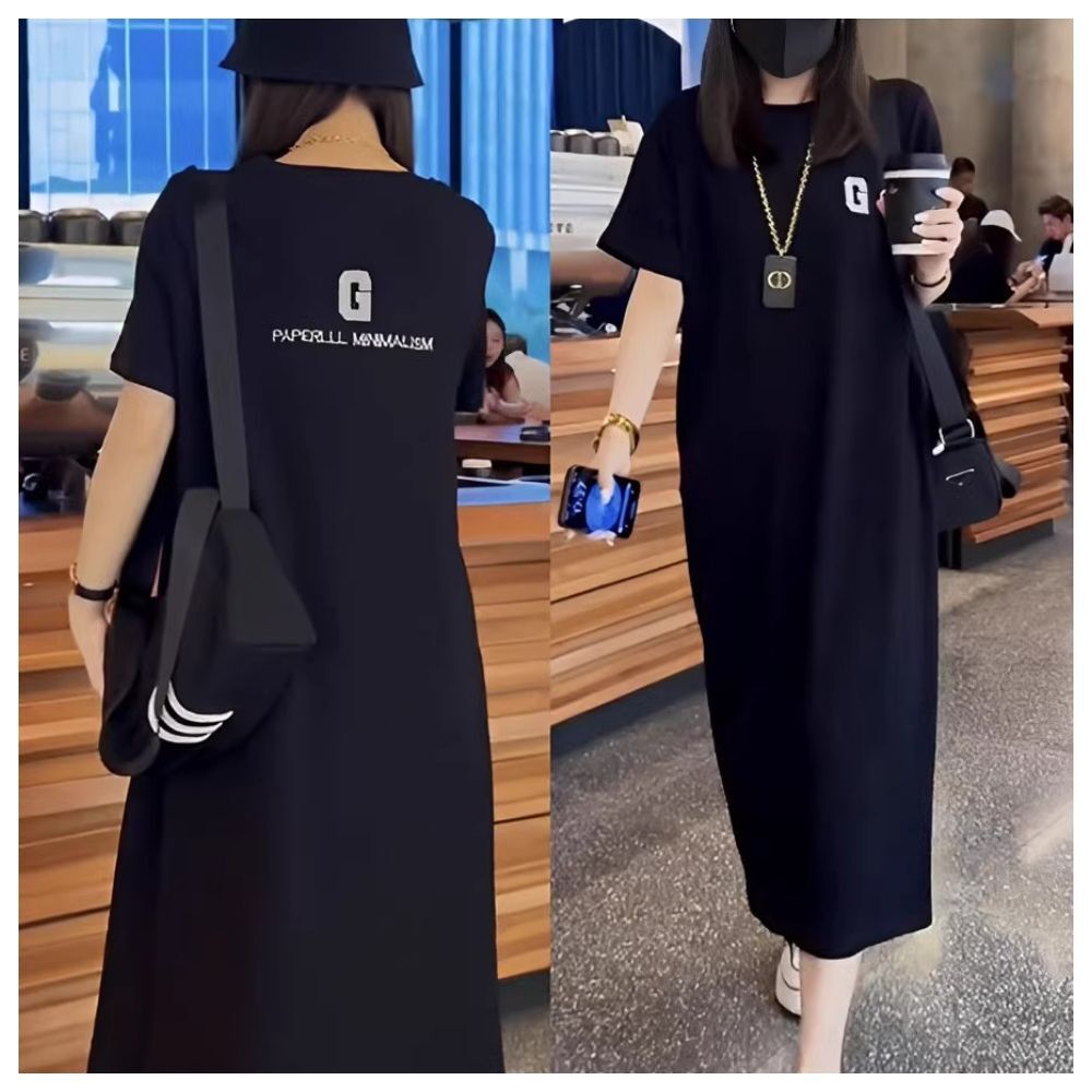 【ASister 小姊姊】AS0035#純棉休閒洋裝☆*大G印花有口袋*棉質韓版寬鬆顯瘦中長版連身裙(M-2XL)