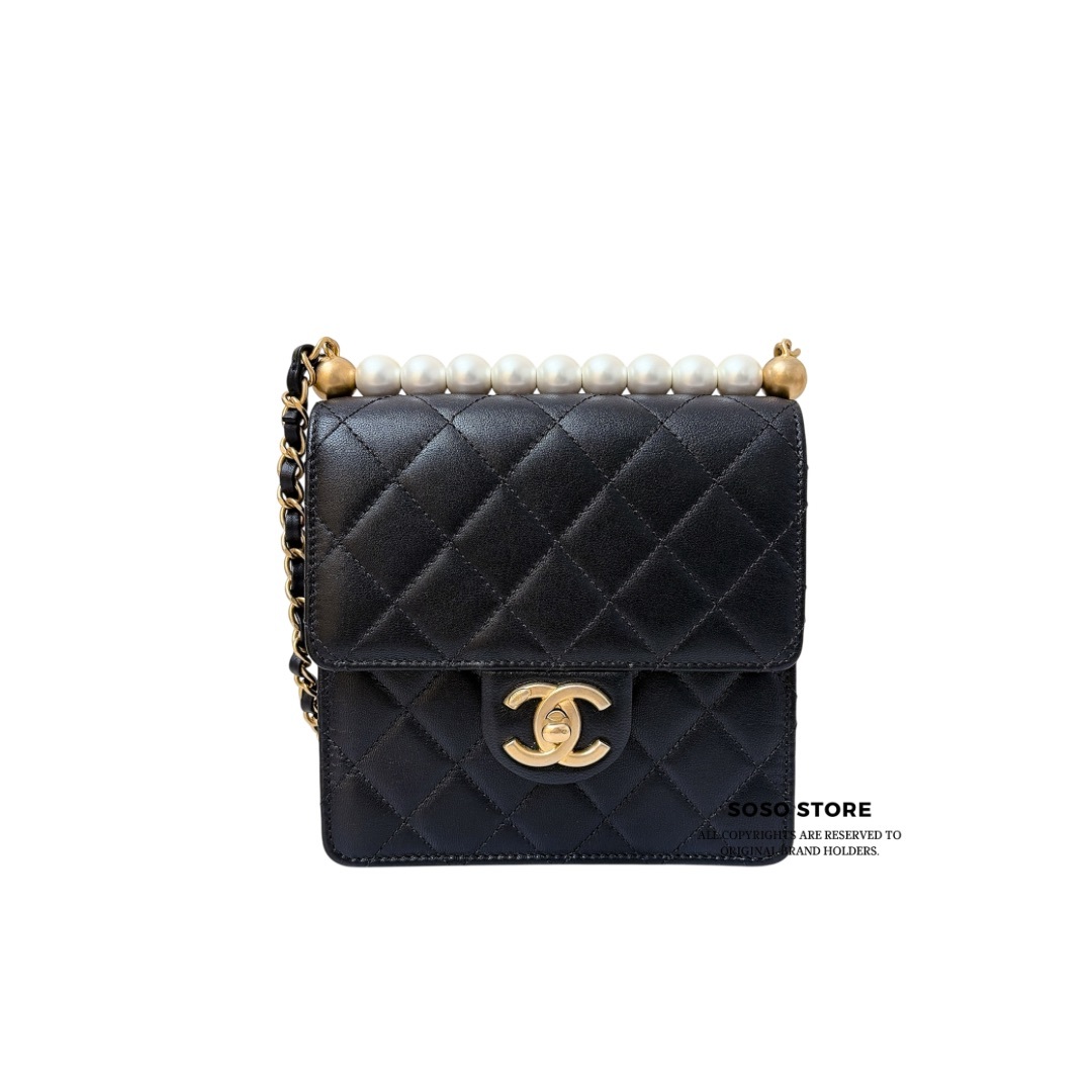Chanel Goatskin Quilted Chic Pearls Flap - Black / GHW