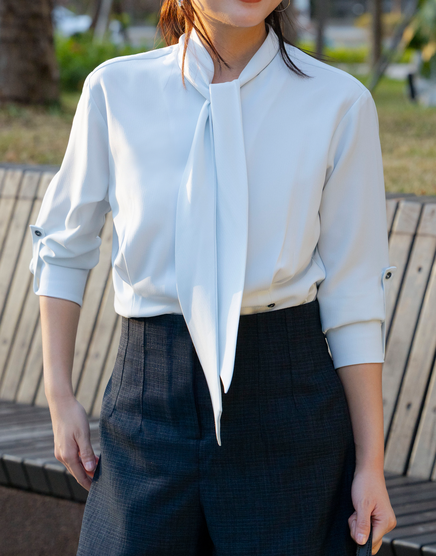 PussyBow綁帶長袖襯衫