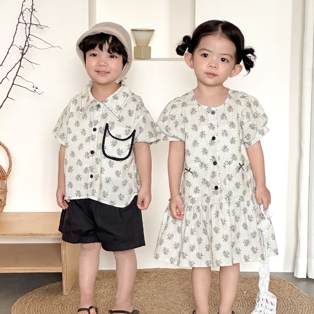 法式花紋兄弟姐妹連身裙 / 套裝